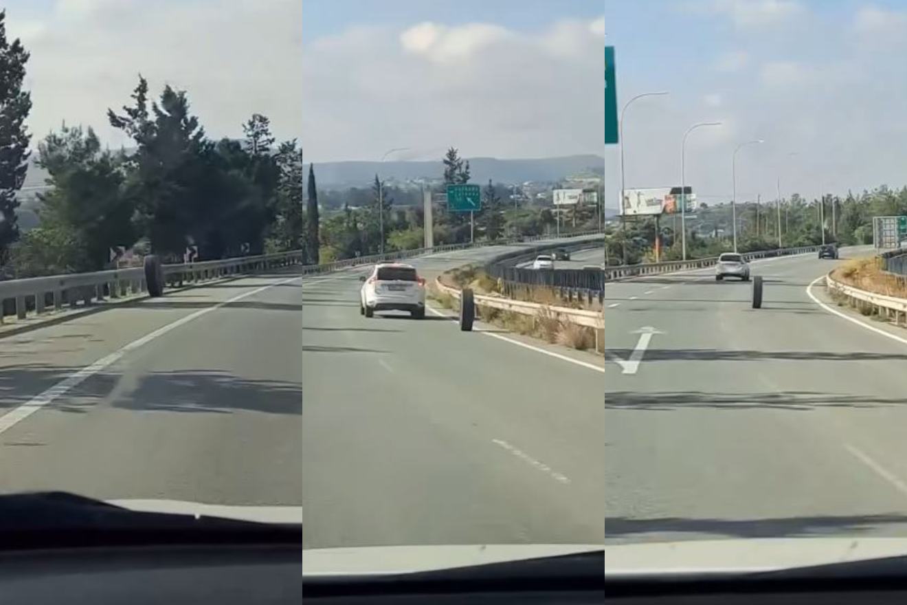 Ρόδα κινείται στη μέση της Εθνικής Οδού και προκαλεί… πανικό! (video)