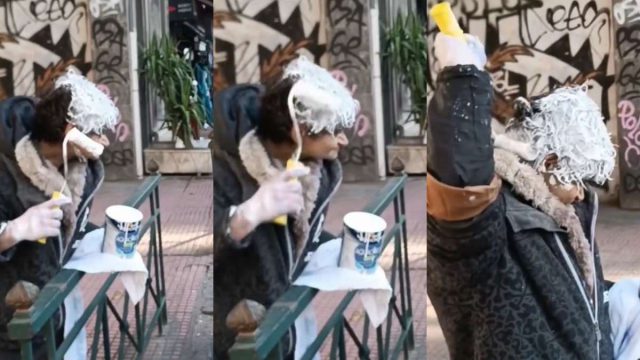 Άρρωστη γυναίκα βάφει το μαλλί της με μπογιά στο κέντρο της Αθήνας! (video)