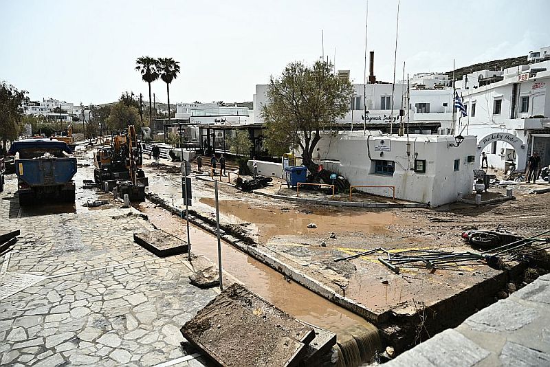 a construction site with a muddy puddle