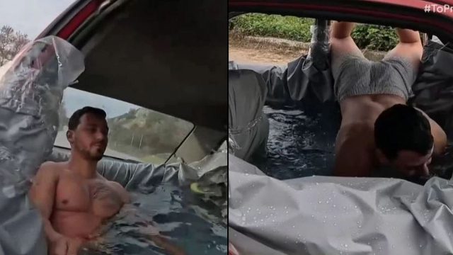 Επικός Έλληνας Youtuber μετέτρεψε το ΙΧ του σε… πισίνα: «Είχε ζέστη και ήθελα να δροσιστώ» (video)