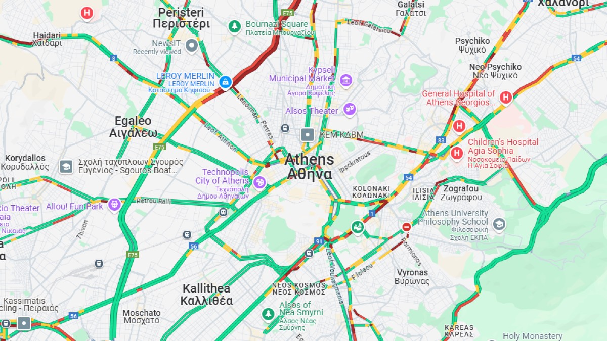Κίνηση στους δρόμους (7/5): Κυκλοφοριακό χάος στον Κηφισό – Καθυστερήσεις και αυξημένη κίνηση