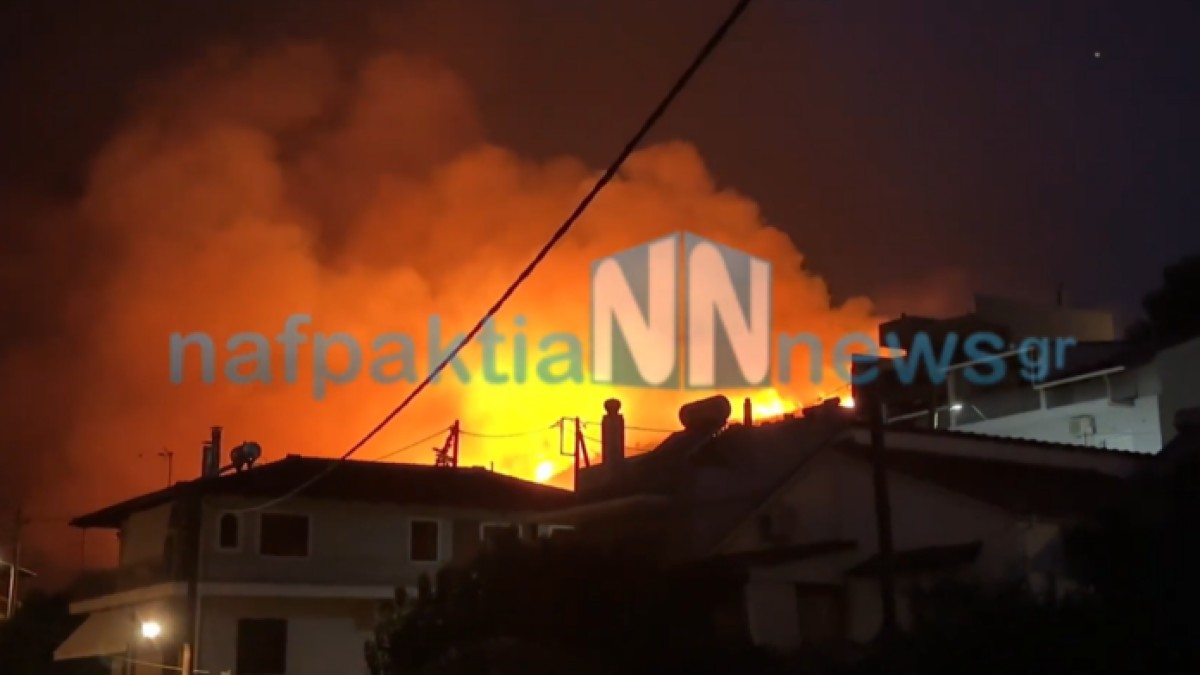 Μεγάλη φωτιά και συναγερμός στην Ναύπακτο: Καίει ήδη δίπλα σε κατοικημένες περιοχές