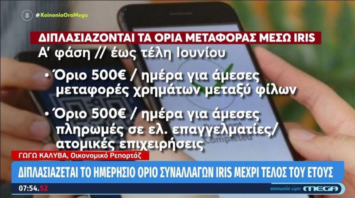 IRIS: Διπλασιάζεται το ημερήσιο όριο συναλλαγών έως το τέλος του έτους – Όλες οι λεπτομέρειες