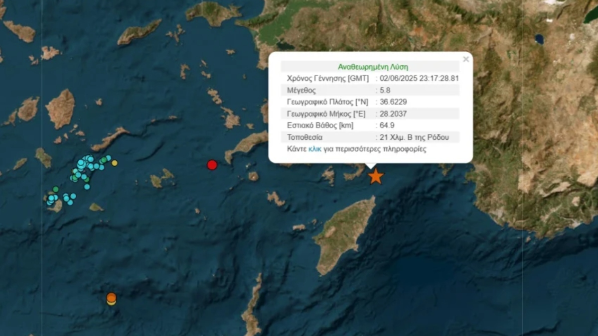 Σεισμός 5,8 Ρίχτερ ανοιχτά της Ρόδου: Εστάλη 112 – Τι είπε ο Λέκκας για ενδεχόμενο τσουνάμι