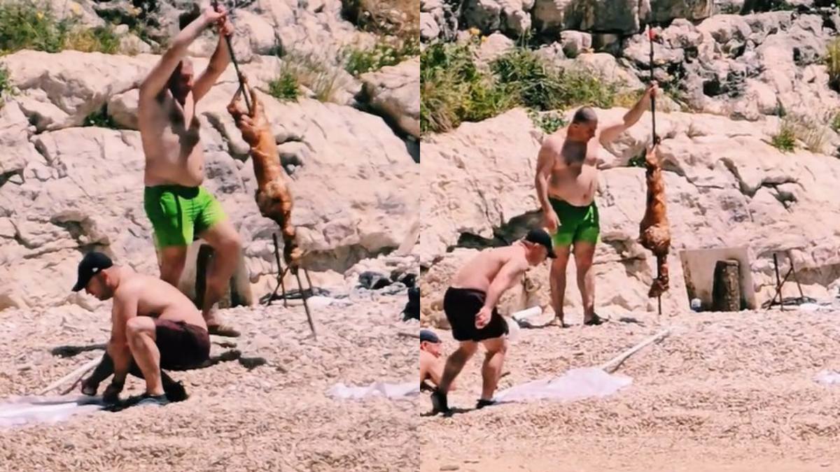 Επικό σκηνικό σε παραλία: Λουόμενοι σουβλίζουν αρνί μέσα στον καύσωνα! (video)