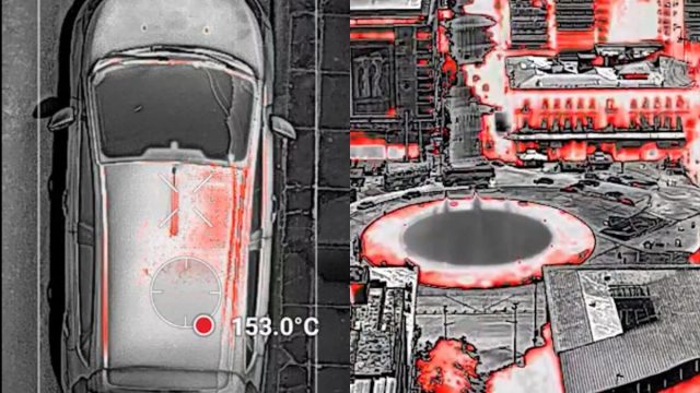 Ασφυκτική η ζέστη στην Αθήνα: Drone καταγράφει 153°C σε οροφή αυτοκινήτου στη Λένορμαν και 70°C στην Ομόνοια