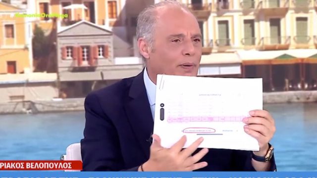 Έξαλλος ο Βελόπουλος, δείχνει on camera το Πόθεν Έσχες του Μητσοτάκη: «Έλαβε 20.000 ευρώ επιδότηση για ελαιόδεντρα»
