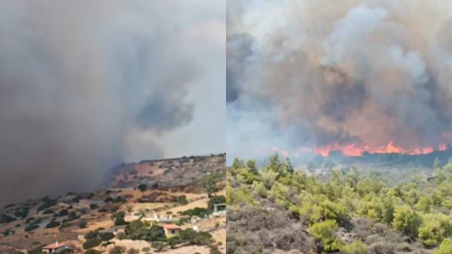 Ανεξέλεγκτη πυρκαγιά στην Κερατέα: Ενισχυμένες δυνάμεις στο πεδίο, 10 πολίτες απεγκλωβίστηκαν