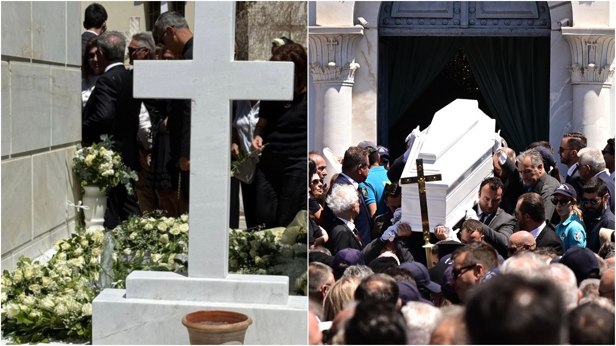 Γεμάτος λευκά λουλούδια ο τάφος: Φωτογραφίες από την κηδεία της Λένας Σαμαρά στο Α’ Νεκροταφείο