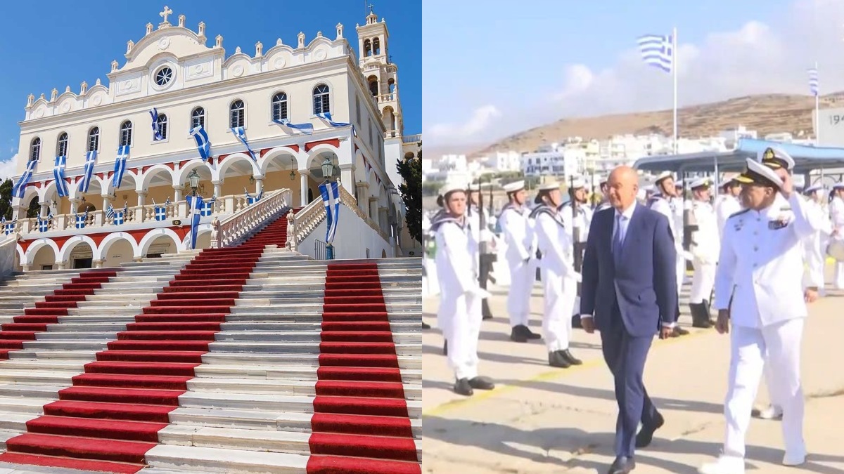 Νίκος Δένδιας: Η άφιξη του υπουργού στην Τήνο για τις επετειακές εκδηλώσεις