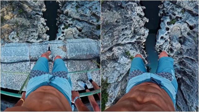 Ριψοκίνδυνη βουτιά σε φαράγγι από ύψος 31 μέτρων – Δείτε το βίντεο που κόβει την ανάσα