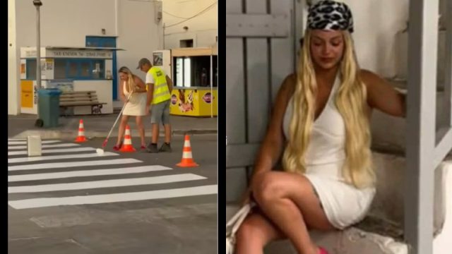 Απίστευτο σκηνικό στην Πάρο: Viral βίντεο στο TikTok με μεθυσμένη τουρίστρια να βάφει διάβαση πεζών
