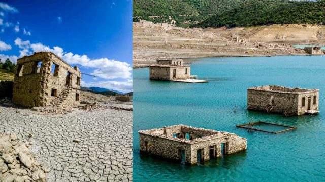 Αναδύεται το «χωριό-φάντασμα» Κάλλιο – Η λίμνη του Μόρνου στερεύει – Εντυπωσιακές φωτογραφίες