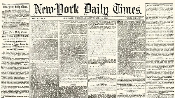 Σαν σήμερα, 18 Σεπτεμβρίου 1851: Κυκλοφορεί το πρώτο φύλο της εφημερίδας «New York Times»