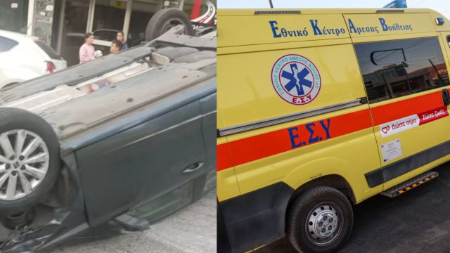 Τροχαίο ατύχημα στο Γαλάτσι – Αυτοκίνητο «τούμπαρε» και έπεσε πάνω σε σταθμευμένο όχημα