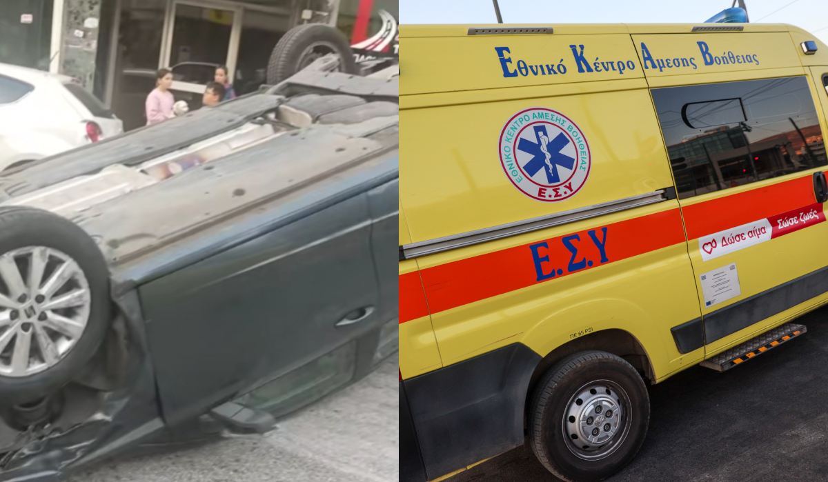 Τροχαίο ατύχημα στο Γαλάτσι – Αυτοκίνητο «τούμπαρε» και έπεσε πάνω σε σταθμευμένο όχημα