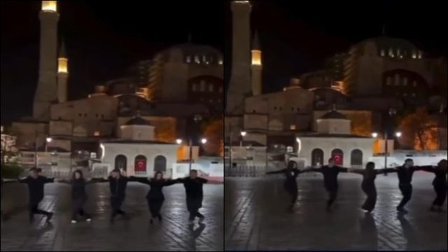 Δέος: Έλληνες χόρεψαν χασάπικο μπροστά στην Αγία Σοφιά – Για πρόκληση κάνουν λόγο οι Τούρκοι (video)