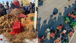 Καβάλα: Έντονη διαμαρτυρία από τους αγρότες – Γάλα, ντομάτες και άχυρα μπροστά στην αντιπεριφέρεια και την ΑΑΔΕ