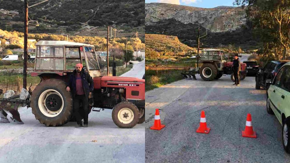 «Το τρακτέρ είναι στο δρόμο και μάχιμο»: Αγρότης έστησε μόνος του μπλόκο στην Αμοργό