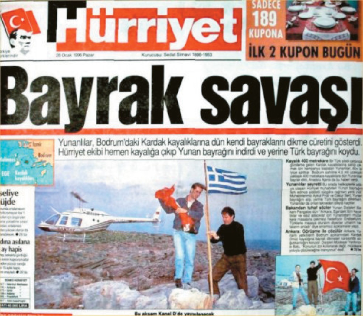 Το πρωτοσέλιδο της «Χουριέτ» για τα Ίμια