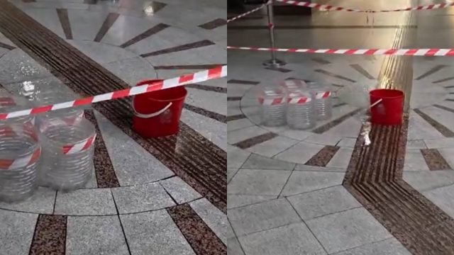 Εικόνες που εξοργίζουν στην Αγία Μαρίνα: Η οροφή του Μετρό έσταζε και επιστρατεύτηκαν… κουβάδες (video)