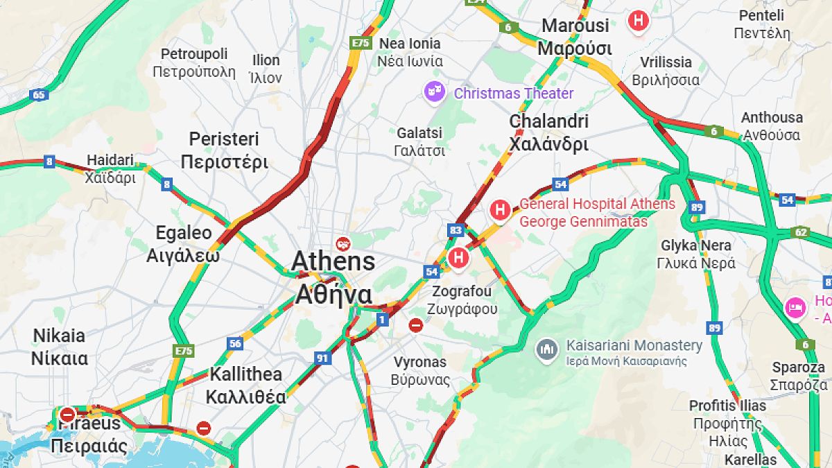 Κίνηση 22/1: Κυκλοφοριακό «έμφραγμα» στην Αττική – Πού σημειώνονται καθυστερήσεις και ποιοι δρόμοι είναι στο «κόκκινο»