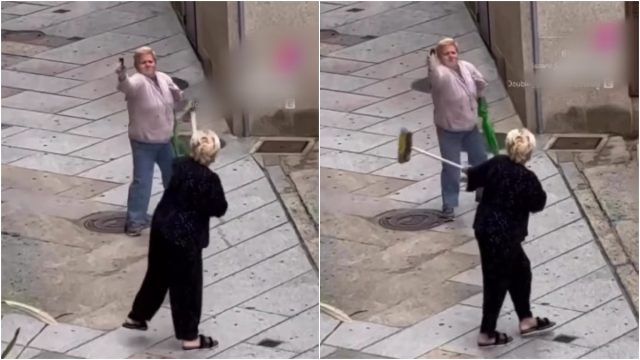 Επικός τσακωμός: Γιαγιάδες πλακώνονται στη μέση του δρόμου – Η μια κρατάει σκούπα κι η άλλη σπρέι