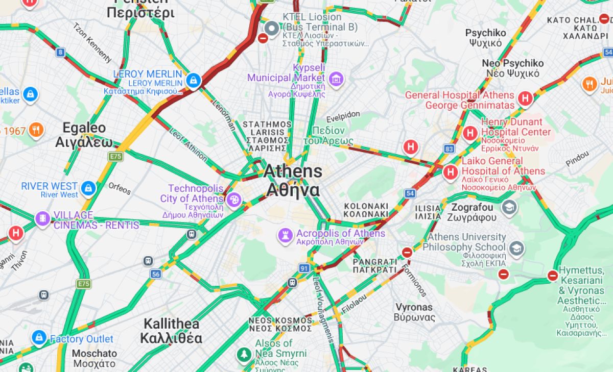 Χαμηλές ταχύτητες και νεύρα στους δρόμους της πρωτεύουσας λόγω κλειστών κόμβων