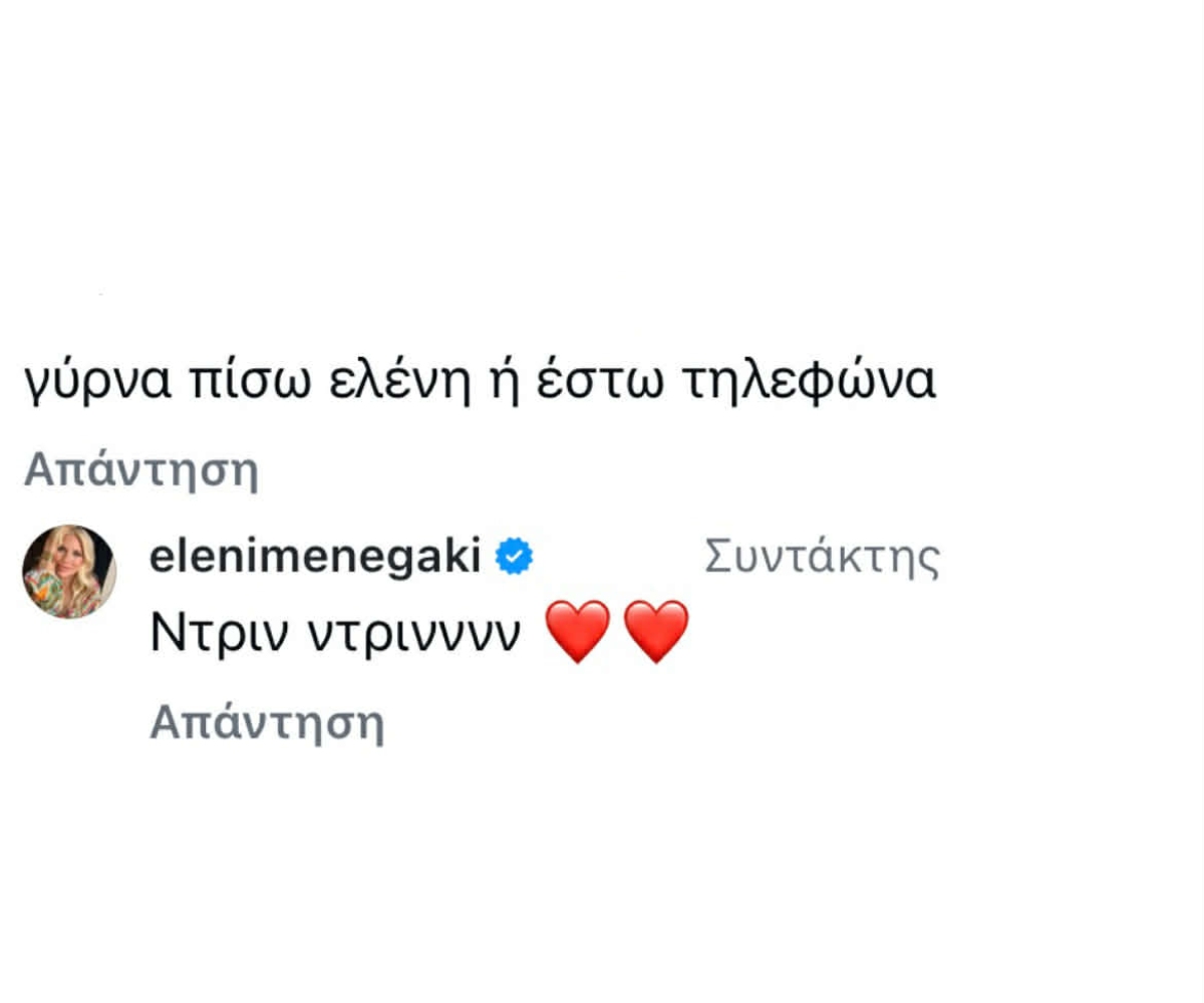Η απάντηση της Ελένη Μενεγάκη σε σχόλιο follower της