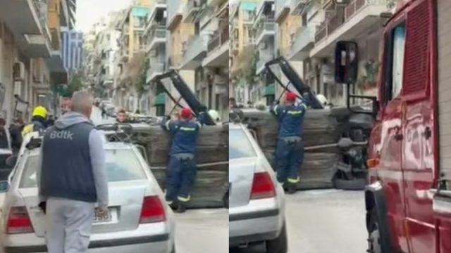 Τροχαίο-σοκ στην Κυψέλη: Γύρισε τούμπα στη μέση του δρόμου – Βίντεο και φωτογραφίες
