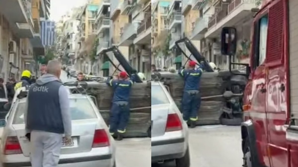 Τροχαίο-σοκ στην Κυψέλη: Γύρισε τούμπα στη μέση του δρόμου – Βίντεο και φωτογραφίες