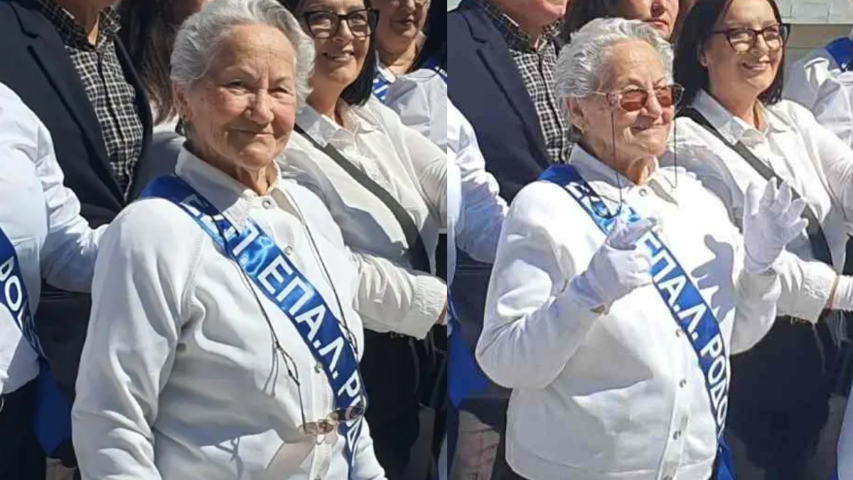 Η 82χρονη κυρία Σοφία, μαθήτρια του Εσπερινού ΕΠΑΛ, παρέλασε με καμαρωτό βήμα και απέδειξε σε όλους ότι η Ρόδος ξέρει να τιμά την ιστορία της