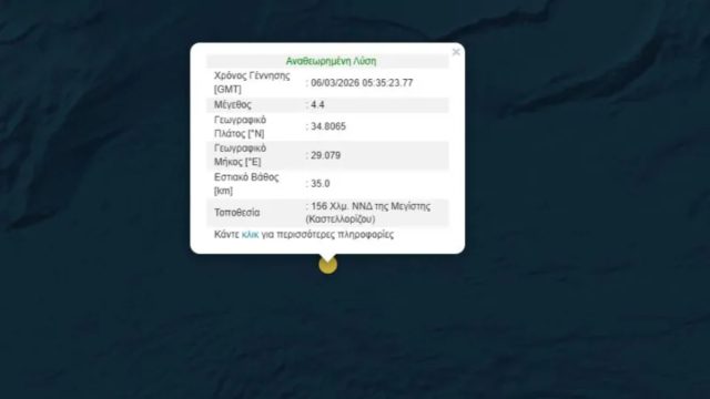 Σεισμός 4,4 Ρίχτερ στο Καστελλόριζο
