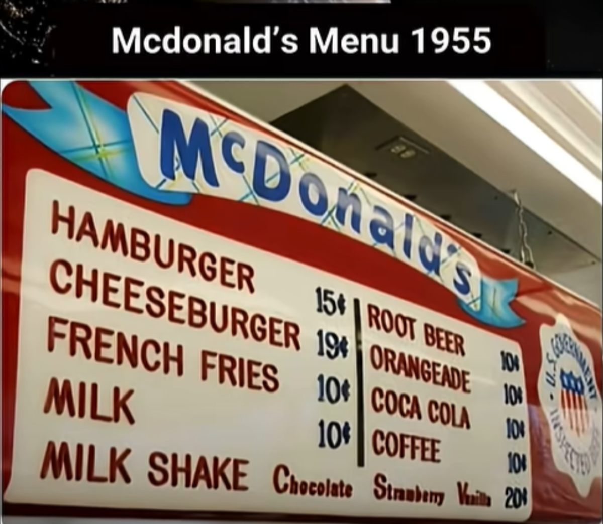 Το μενού των McDonalds το 1955