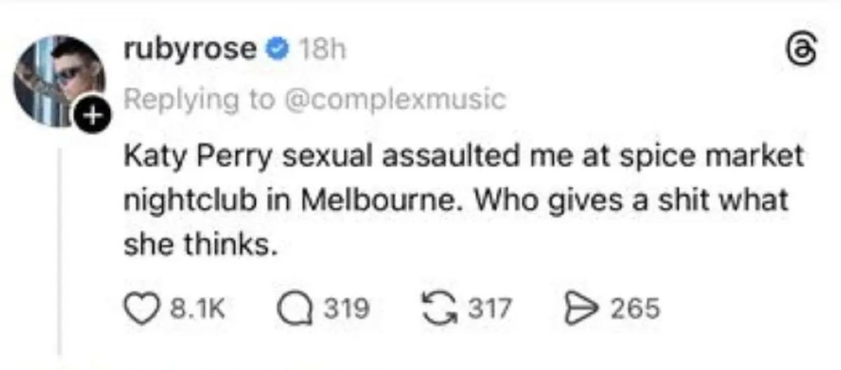 Η ανάρτηση της ηθοποιού Ruby Rose στο κοινωνικό δίκτυο Threads