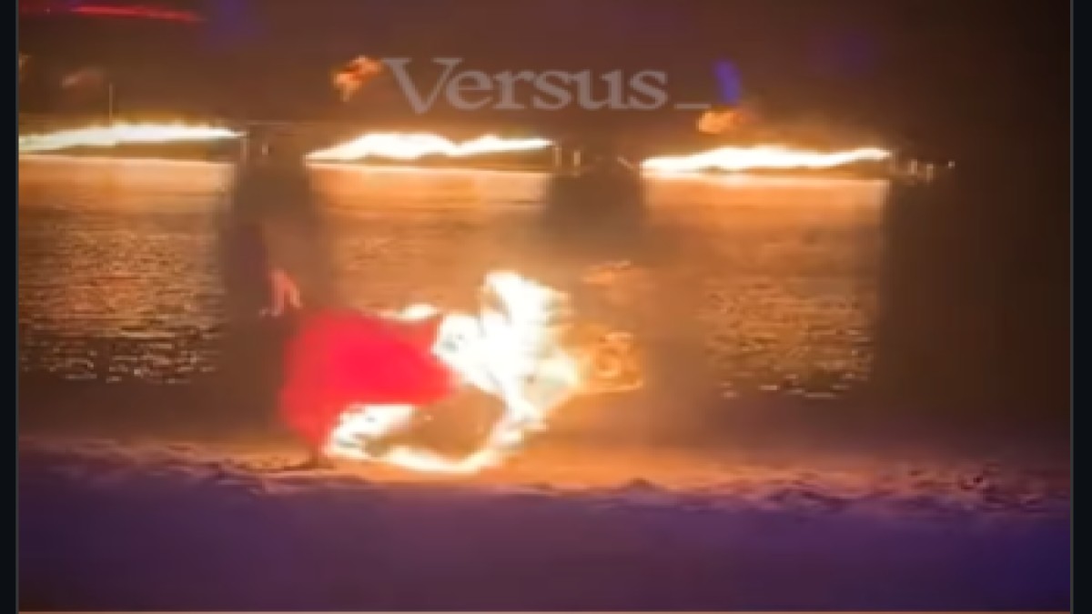 Viral: Μία κοπέλα στην Αλβανία πήρε κυριολεκτικά φωτιά την ώρα που παρουσίαζε το σόου της στην παραλία