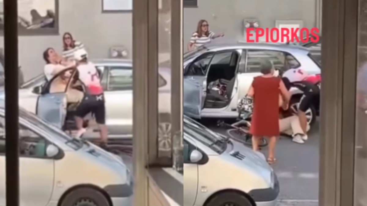 Απίστευτος τσακωμός στον δρόμο: Γυναίκα οδηγός πλακώνεται άσχημα με ποδηλάτη! Το βίντεο σοκάρει 