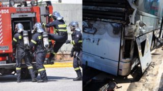Στιγμές αγωνίας στην Κατεχάκη: Στις φλόγες λεωφορείο με επιβάτες μέσα – Φωτογραφίες από το σημείο
