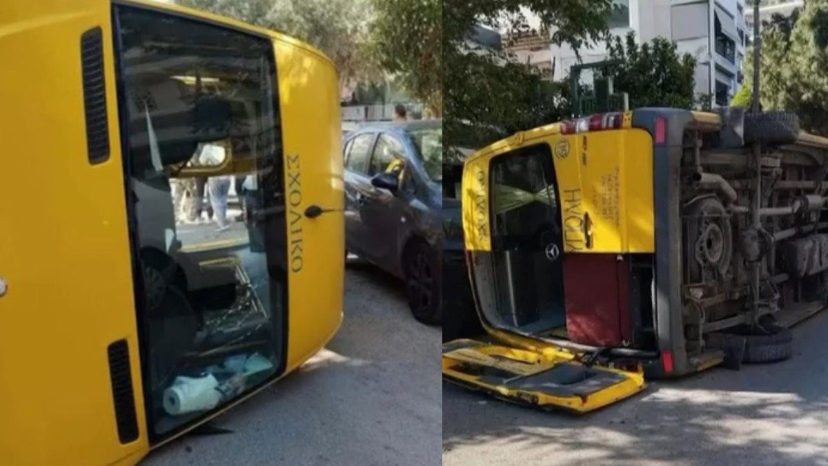 Στιγμές αγωνίας στο Παλαιό Φάληρο: Σοβαρό τροχαίο για σχολικό με μαθητές – Ανατράπηκε μετά από σφοδρή σύγκρουση με ΙΧ (βίντεο και εικόνες)