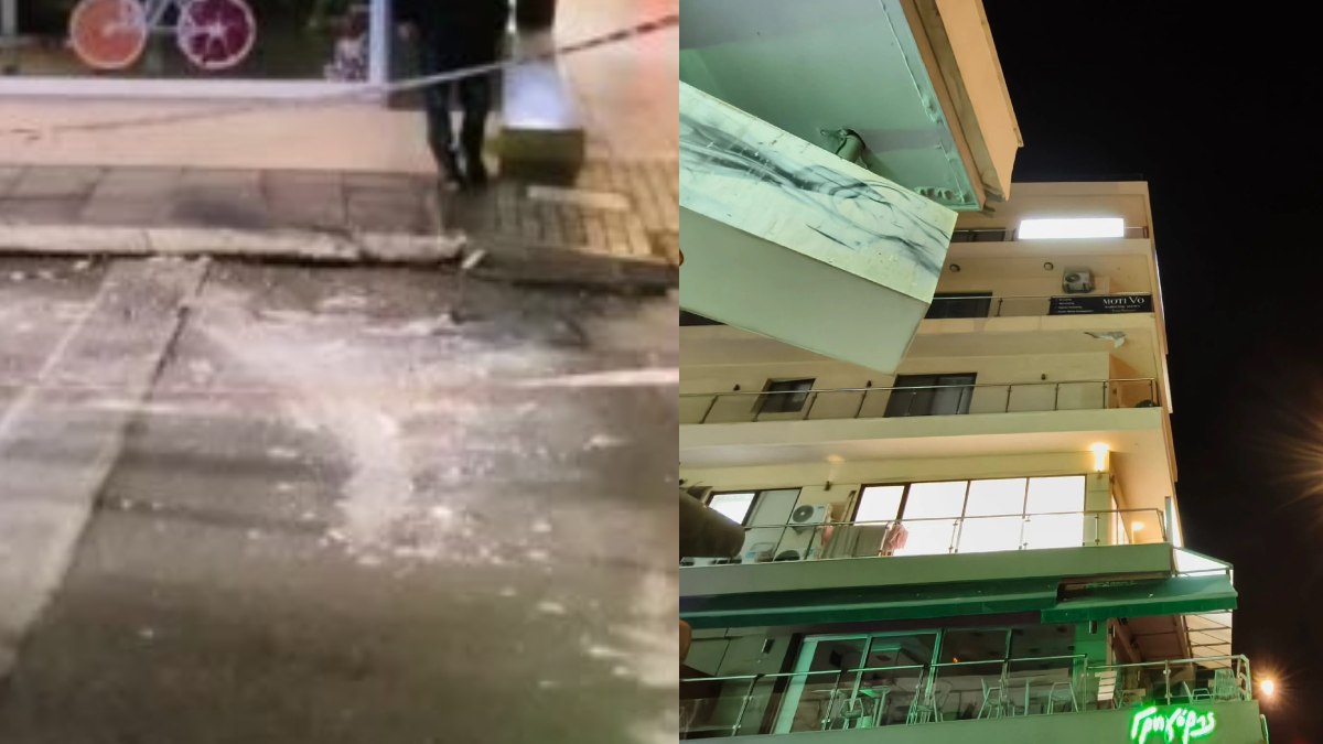 «Άγιο» είχαν στα Χανιά: Σοβάδες αποκολλήθηκαν από μπαλκόνι και έπεσαν στο πεζοδρόμιο – Φωτογραφίες