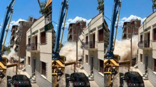 Πετράλωνα: Καρέ καρέ η στιγμή που η πολυκατοικία στην οδό Αλκμήνης πέφτει σαν χάρτινο τραπουλόχαρτο