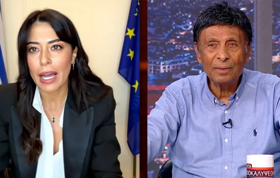 Η πρόεδρος της Φωνής Λογικής, Αφροδίτη Λατινοπούλου, κατά τη διάρκεια της έντονης τηλεοπτικής συζήτησης για την κοινωνική ενσωμάτωση των Ρομά.