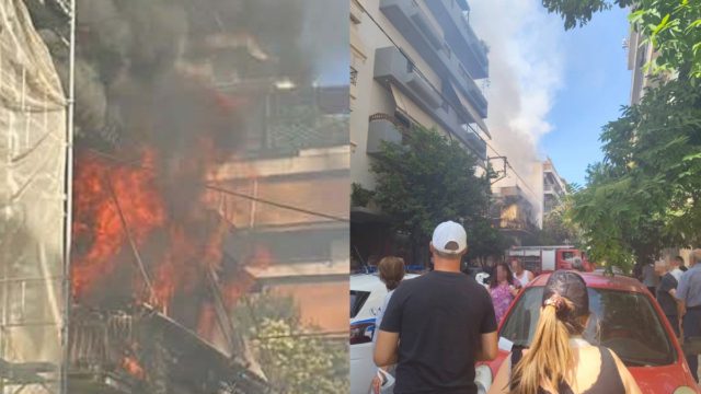 Στις φλόγες κτίριο στην Καλλιθέα: Μεγάλη επιχείρηση της Πυροσβεστικής – Δείτε φωτογραφίες