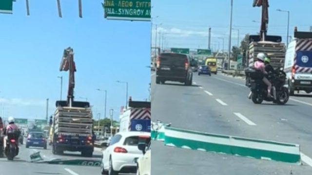 Άγιο είχαν οι οδηγοί στον Κηφισό: Γερανοφόρο πήρε παραμάζωμα πινακίδα – Γλίτωσαν από θαύμα, δείτε βίντεο