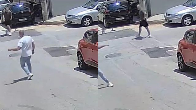 Σοκ στον Πειραιά: Η στιγμή που τα δύο αδέρφια τρέχουν να ξεφύγουν από τον ηλικιωμένο με την τρίαινα (Video)