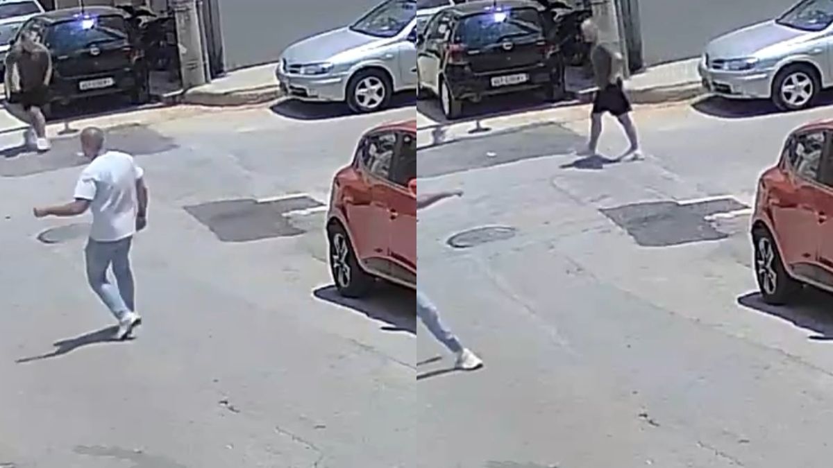 Σοκ στον Πειραιά: Η στιγμή που τα δύο αδέρφια τρέχουν να ξεφύγουν από τον ηλικιωμένο με την τρίαινα (Video)