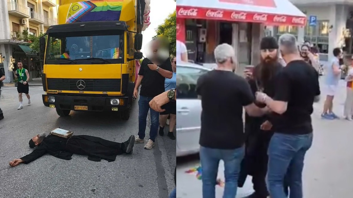 Απρόοπτο στο Pride στην Θεσσαλονίκη: Ρασοφόρος ξάπλωσε μπροστά σε άρμα φωνάζοντας «Μετανοείτε», δείτε βίντεο και εικόνες