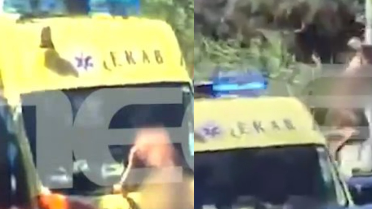 Πανικός στην Ρόδο: Νέο σοκαριστικό βίντεο ντοκουμέντο με τον άνδρα που σκαρφάλωσε γυμνός στο ασθενοφόρο
