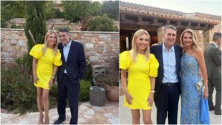 Λαμπερή εμφάνιση σε γάμο: Τίνα Μεσσαροπούλου και Γιώργος Μυλωνάκης πιο ευτυχισμένοι από ποτέ μετά την περιπέτεια υγείας του υφυπουργού!