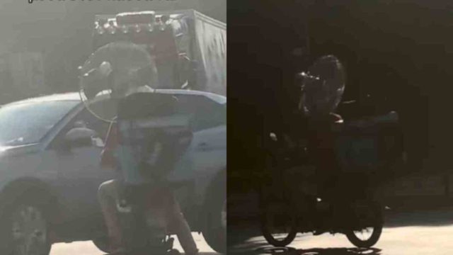 Ντελιβεράς νικάει τον καύσωνα: Έχει τοποθετήσει έναν τεράστιο ανεμιστήρα πάνω στο μηχανάκι του!
